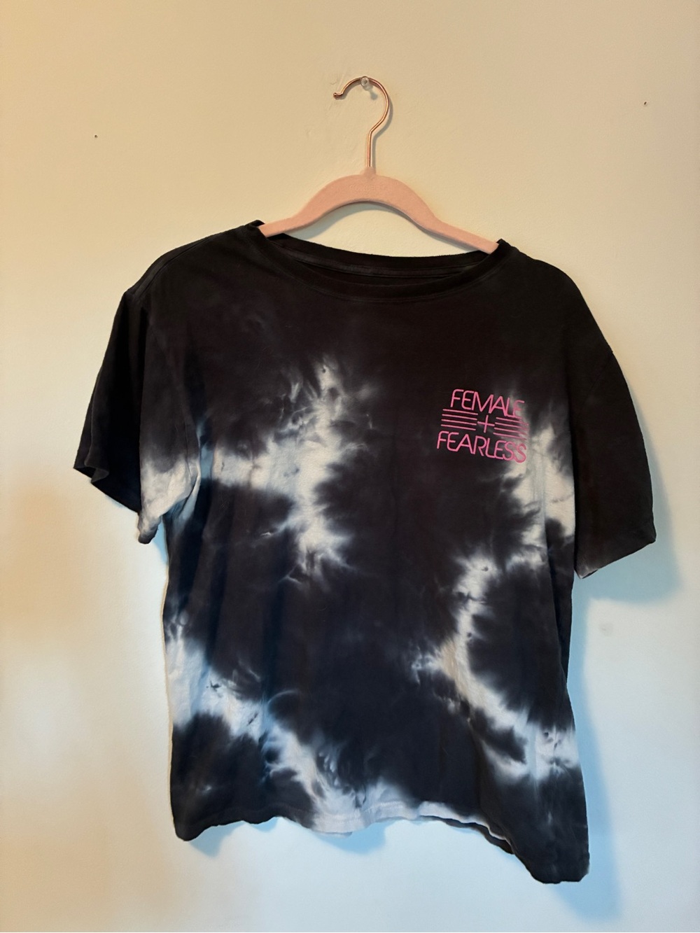 Mighty Fine Black & White Tie-Dye "Female = Fearless" Tee